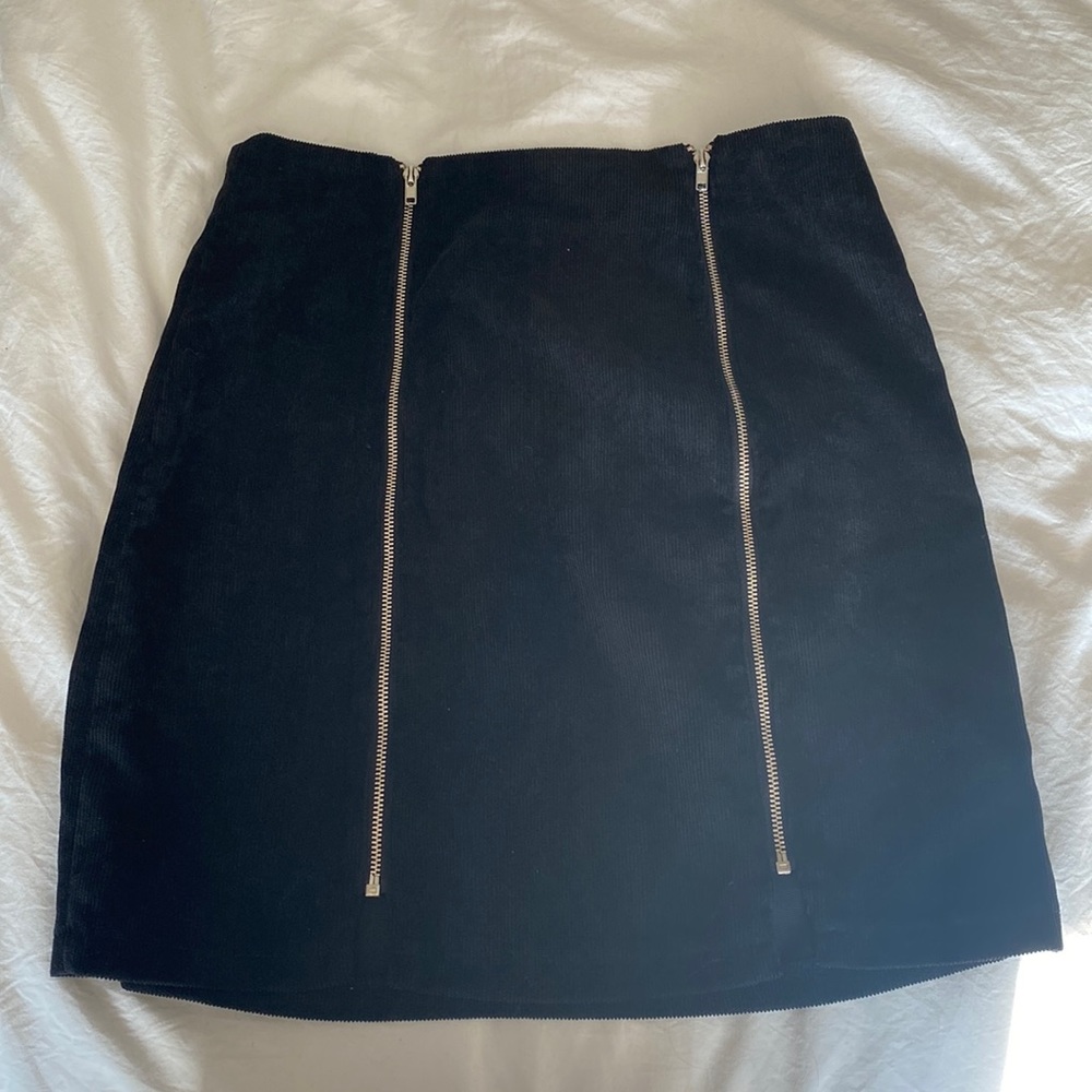 boohoo black corduroy mini skirt with zippers